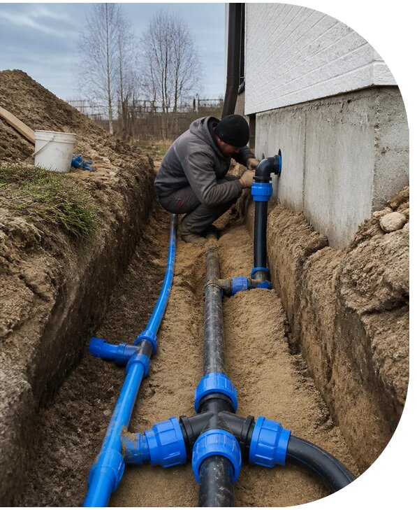 Монтаж наружного водопровода на участке под ключ в Ельце
